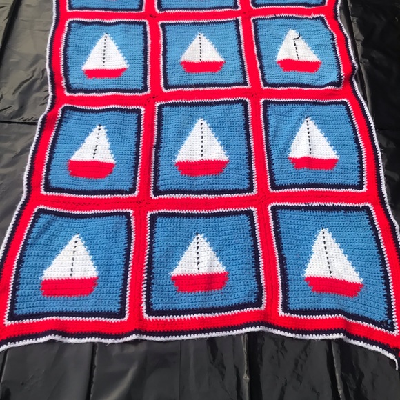 Sailboat Knitted Blanket Afghan | SOLD - Picture 5 of 8